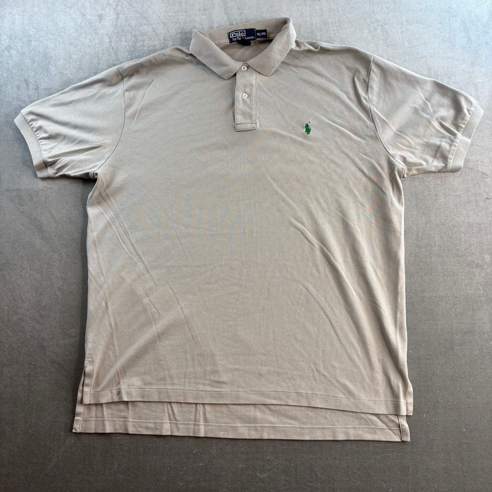 VTG Polo Ralph Lauren Polo Shirt Short‎ Sleeve Classic Pony Men's XL Beige